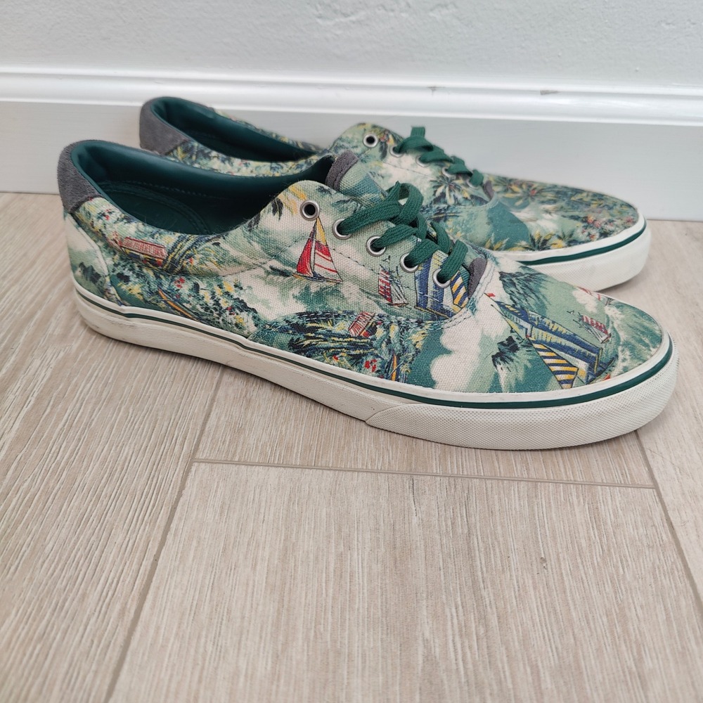 Polo Ralph Lauren Thorton III Mens Sneakers 11D Green Print Sailboat Coastal - Picture 2 of 9